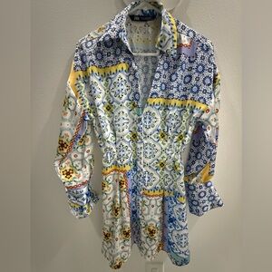 Zara Blue and Yellow Patterned Mini Dress